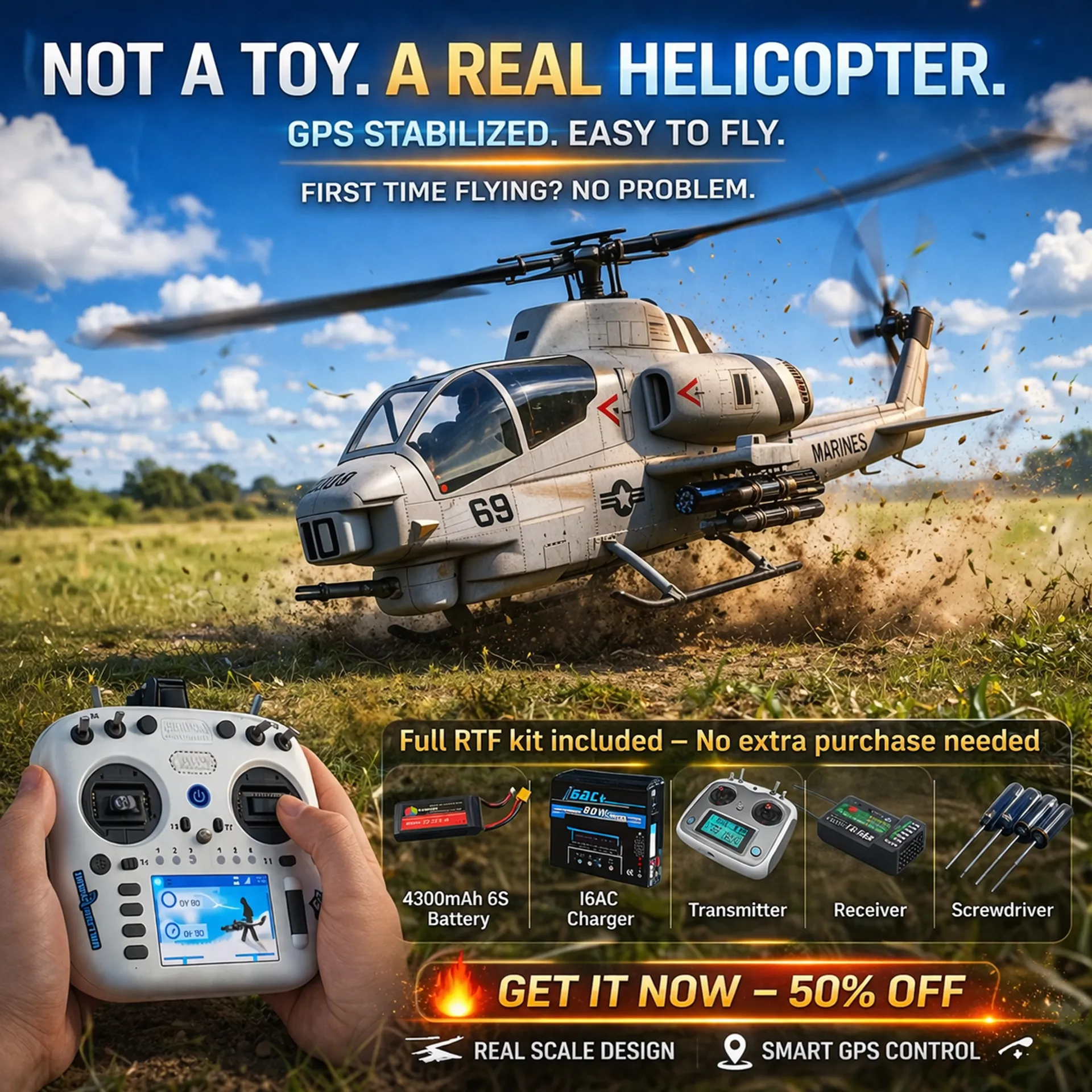 🔥 LIMITED TIME 50% OFF – FL500 AH-1 Cobra L7 Pro RC Helicopter | Almost Gone!